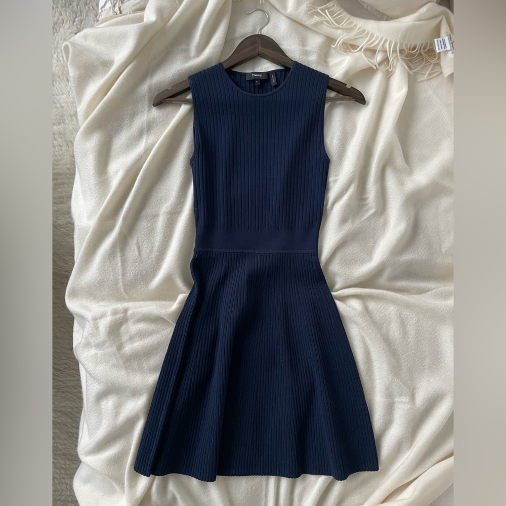 Theory navy blue ribbed skater dress